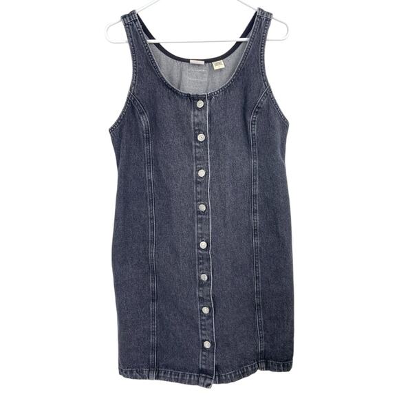 Levi’s Tuli front button closure denim mini dress scoop neck black/gray - Picture 3 of 9